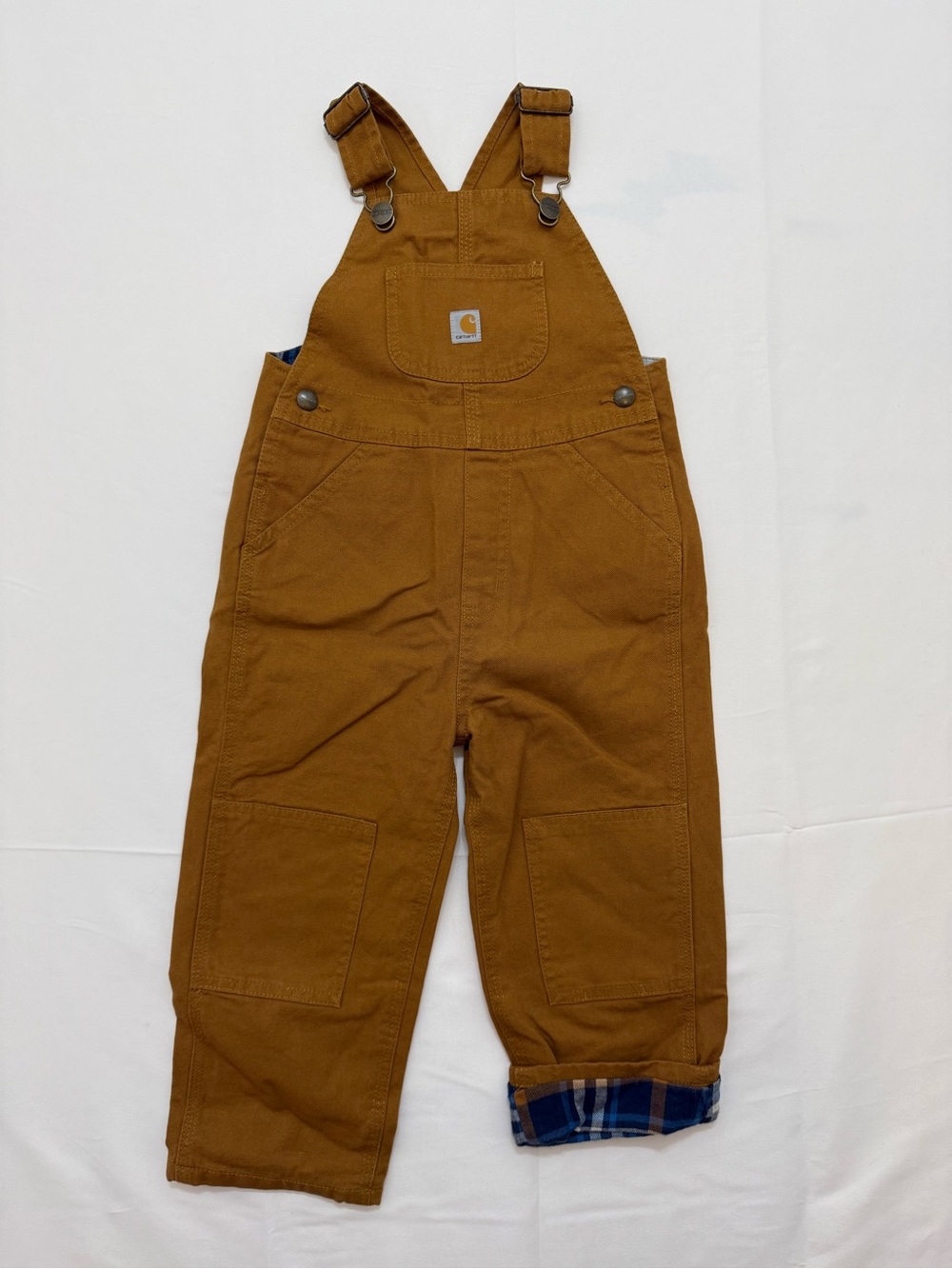 Carhartt Bib Overalls Kids toddler Size 3T Flannel Lined Brown Duck Double Knee